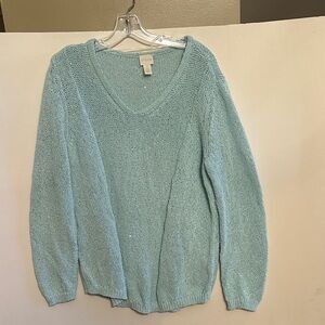Chico's Soft light blue aqua V-Neck sequin Sweater